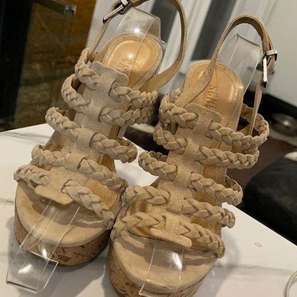 SCHUTZ Nanci nude strappy wedge cork heel SZ 7.5 - Picture 1 of 8